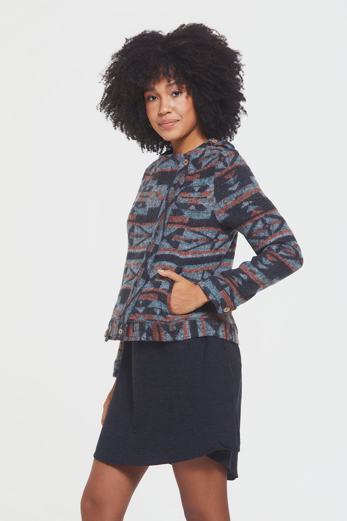 Ethnic Patterned Women's Jacket with Lining Black