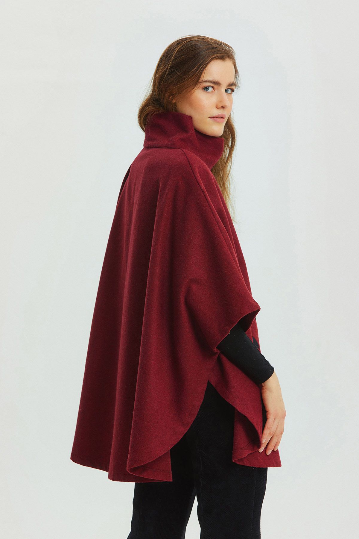 Bird Appliqué Bohemian Poncho Dark Red