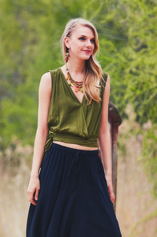 Wrap Crop Top Khaki