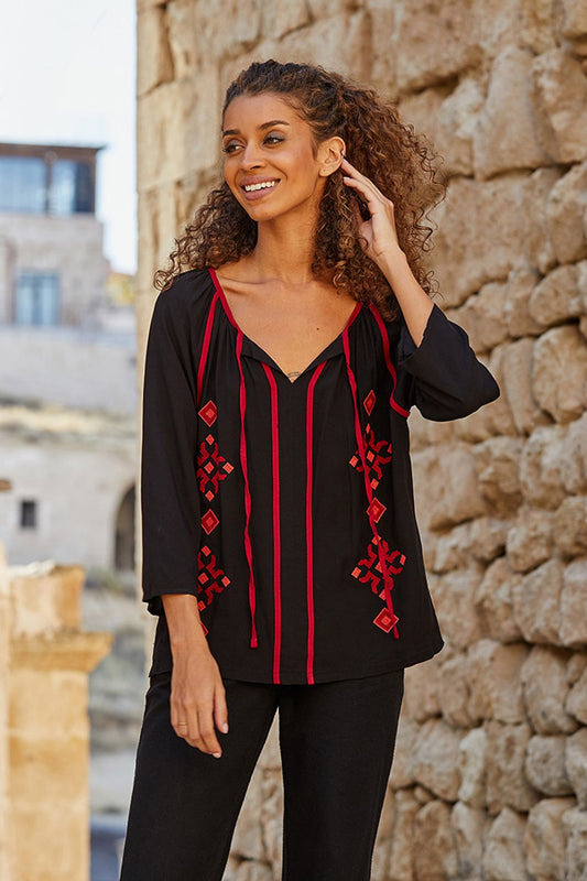 Embroidered Blouse Black