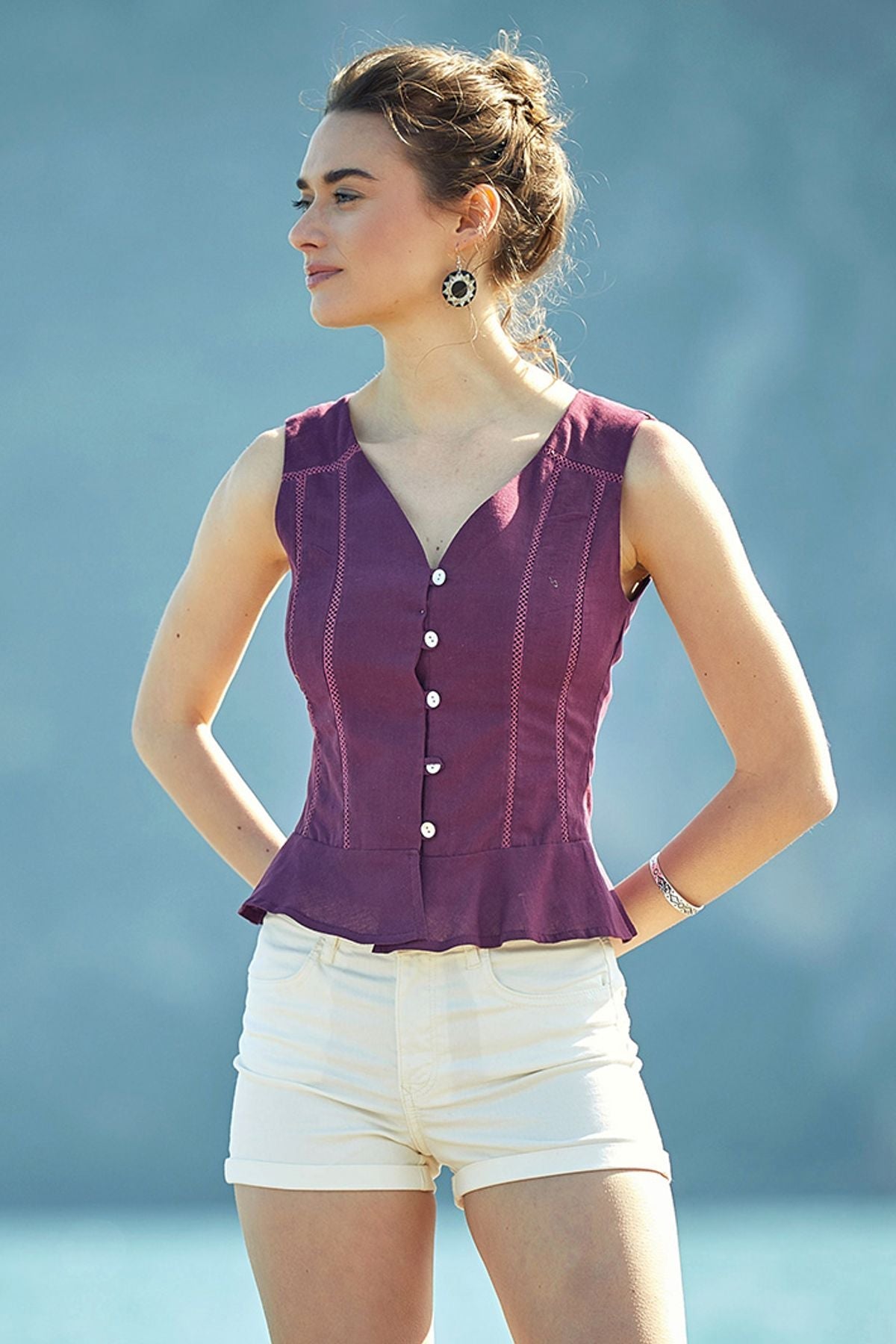 Sleeveless Cotton Summer Top Purple