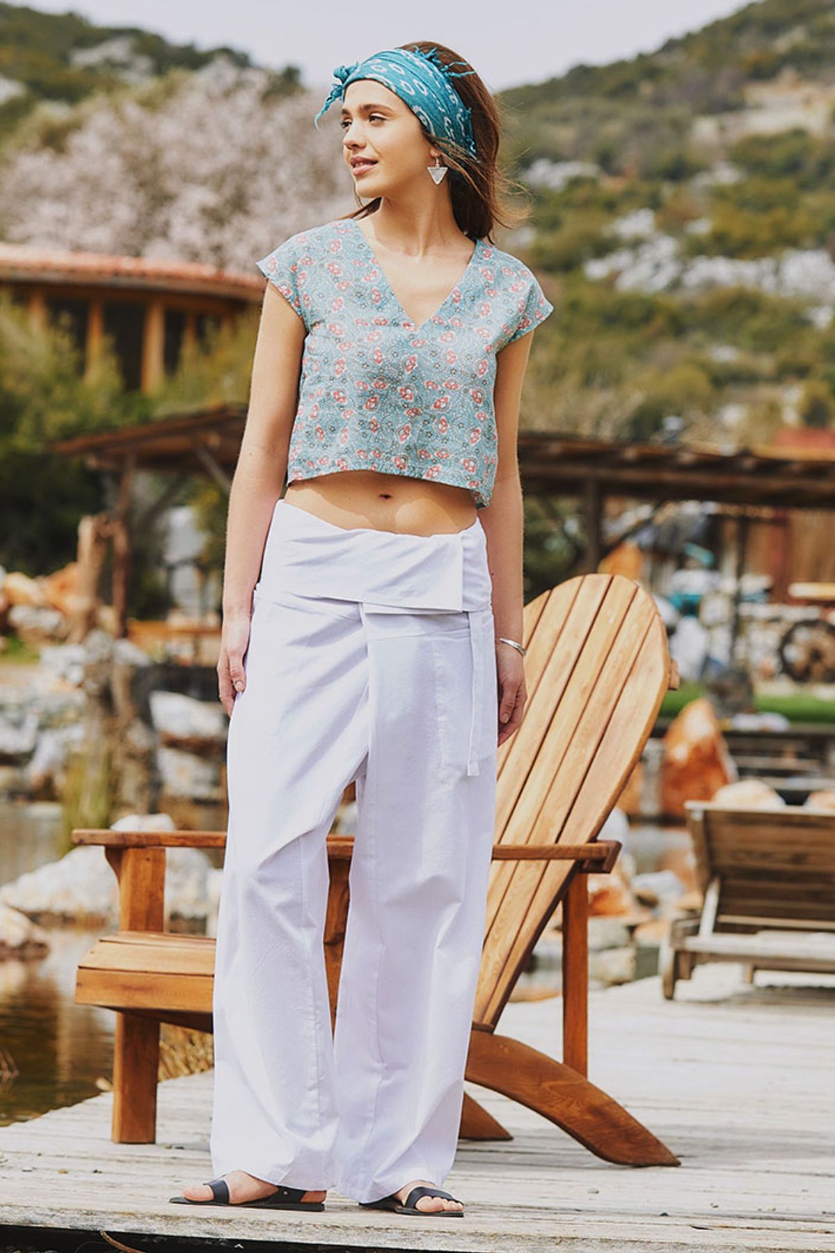 Short Sleeve Cotton Crop Top Blue