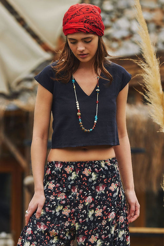 Short Sleeve Cotton Crop Top Black