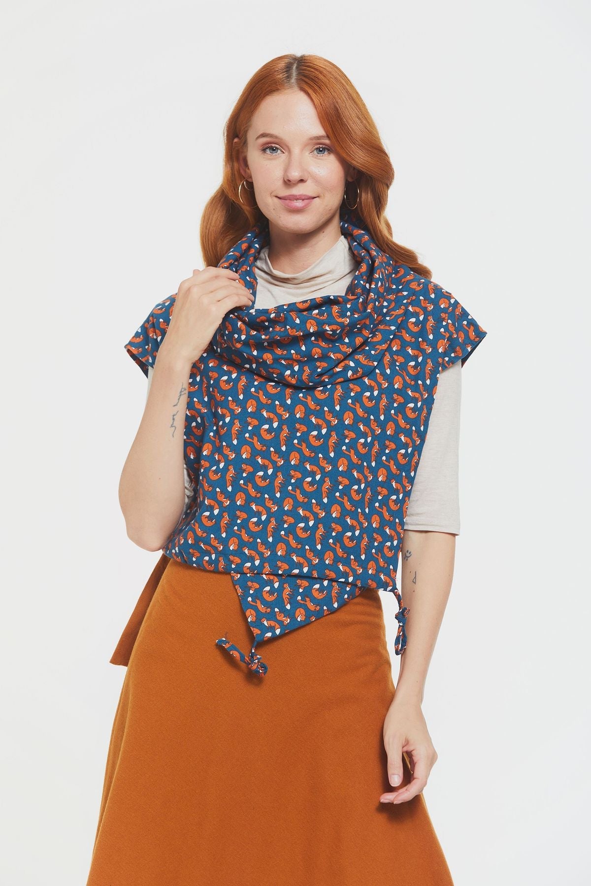 Printed Fall Crop Top Dark Blue