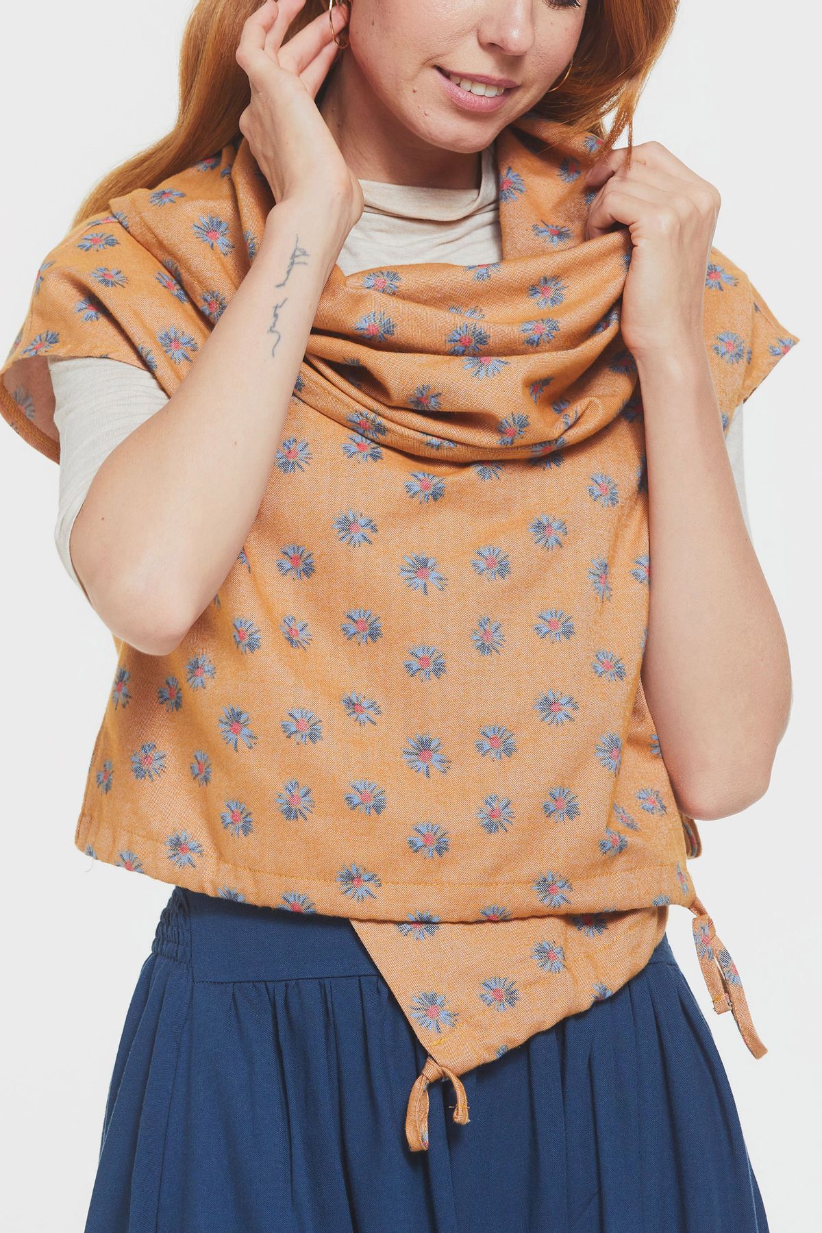 Printed Fall Crop Top Yellow