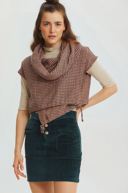 Printed Fall Crop Top Pink - Black