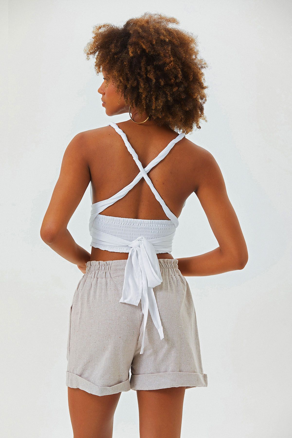 Open Back Bohemian Crop Top White