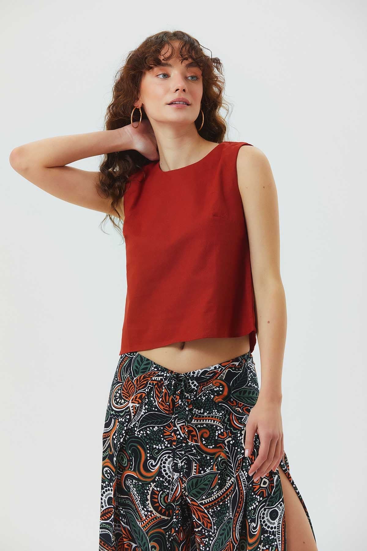 Sleeveless Crop Top for Women Orange