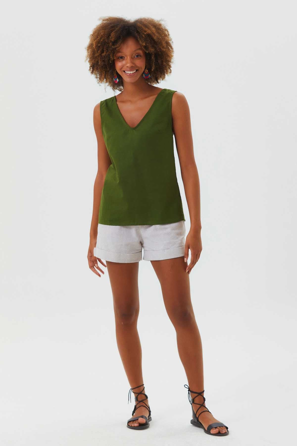 Unique Back Design Sleeveless Top Green