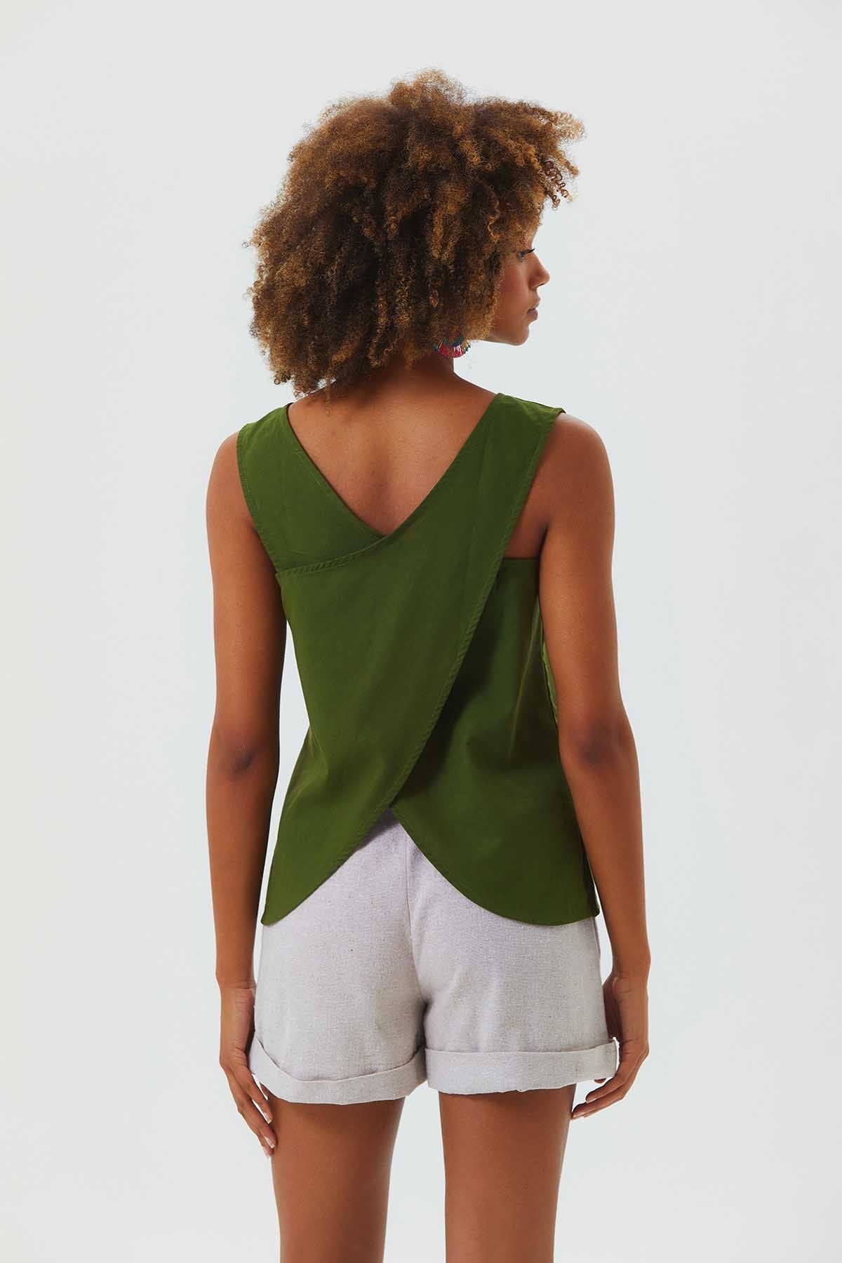 Unique Back Design Sleeveless Top Green
