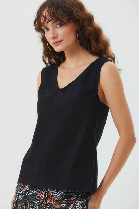 Unique Back Design Sleeveless Top Black