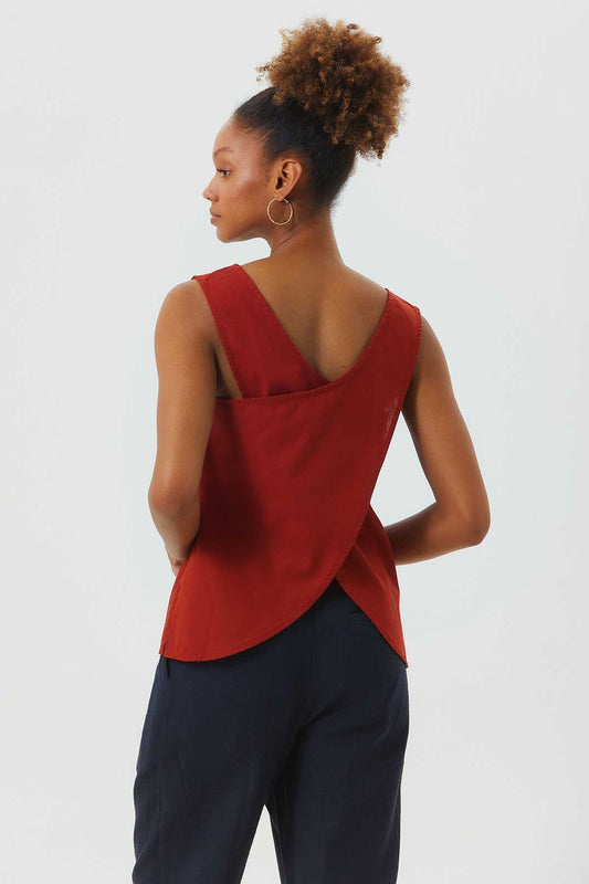 Unique Back Design Sleeveless Top Burnt Orange