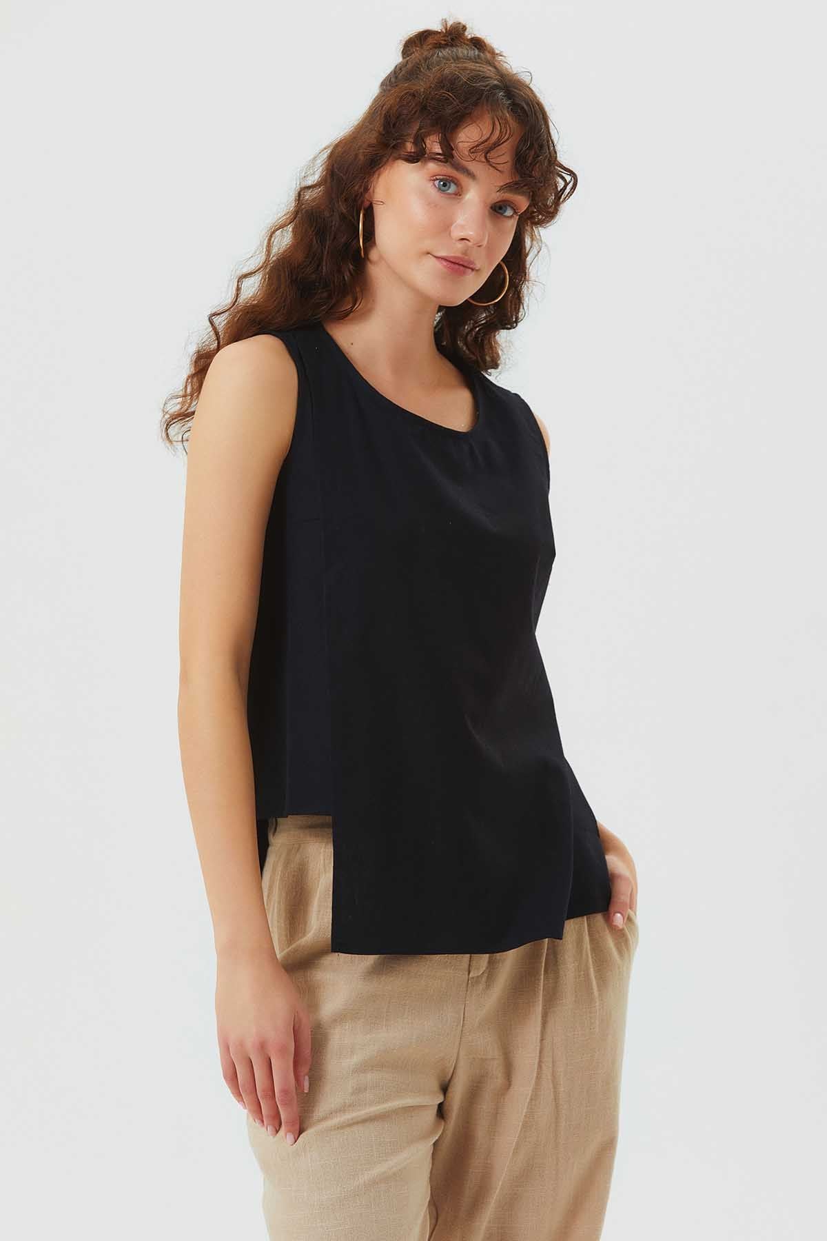 Asymmetric Cotton Top Black