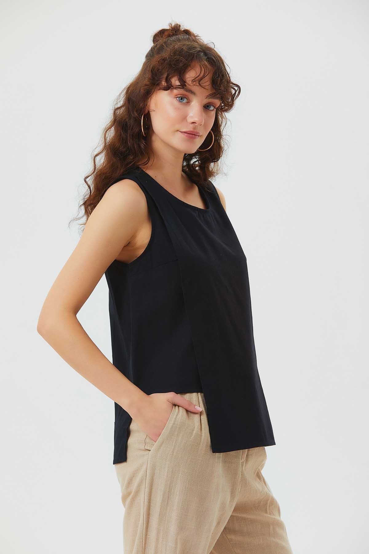 Asymmetric Cotton Top Black