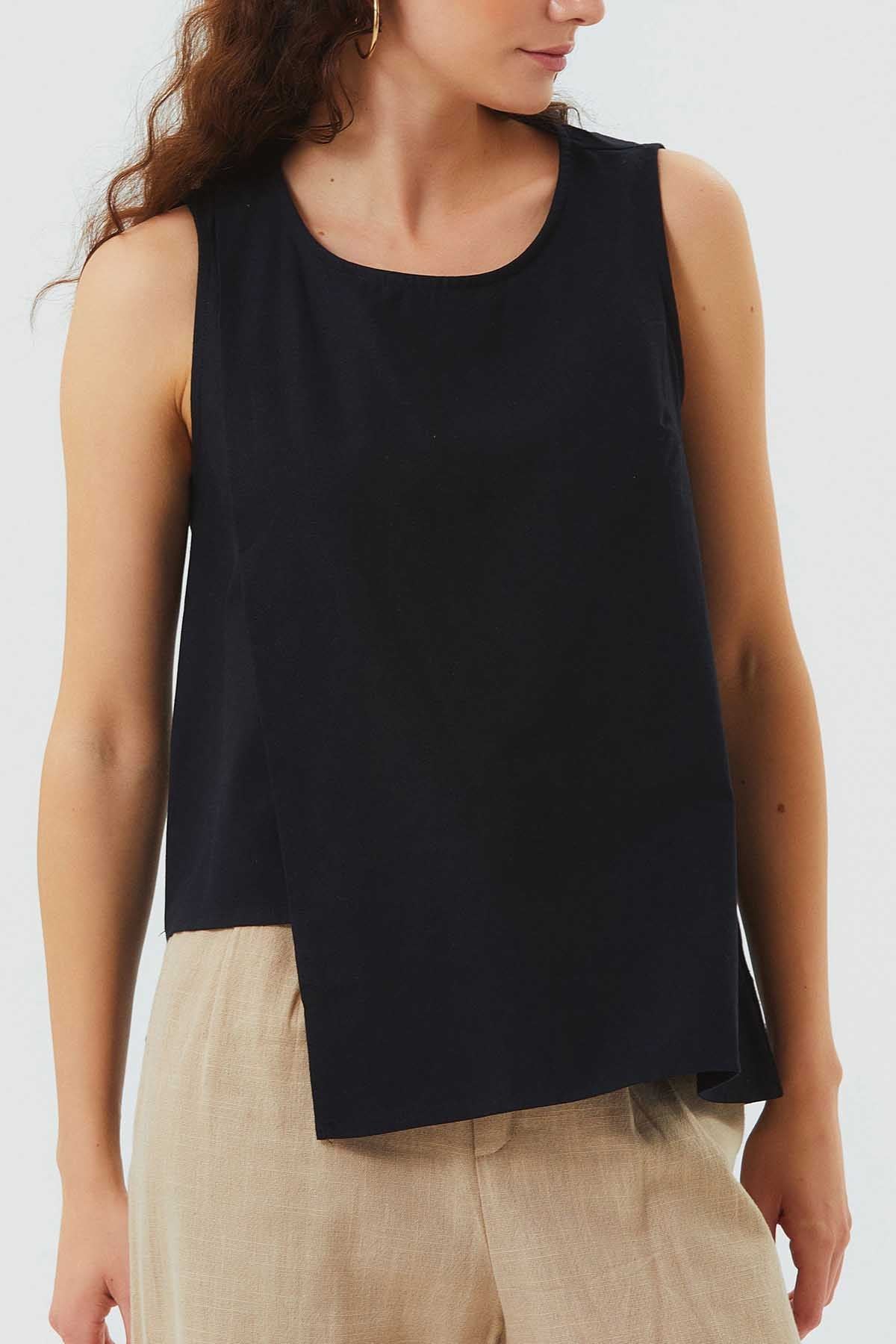 Asymmetric Cotton Top Black