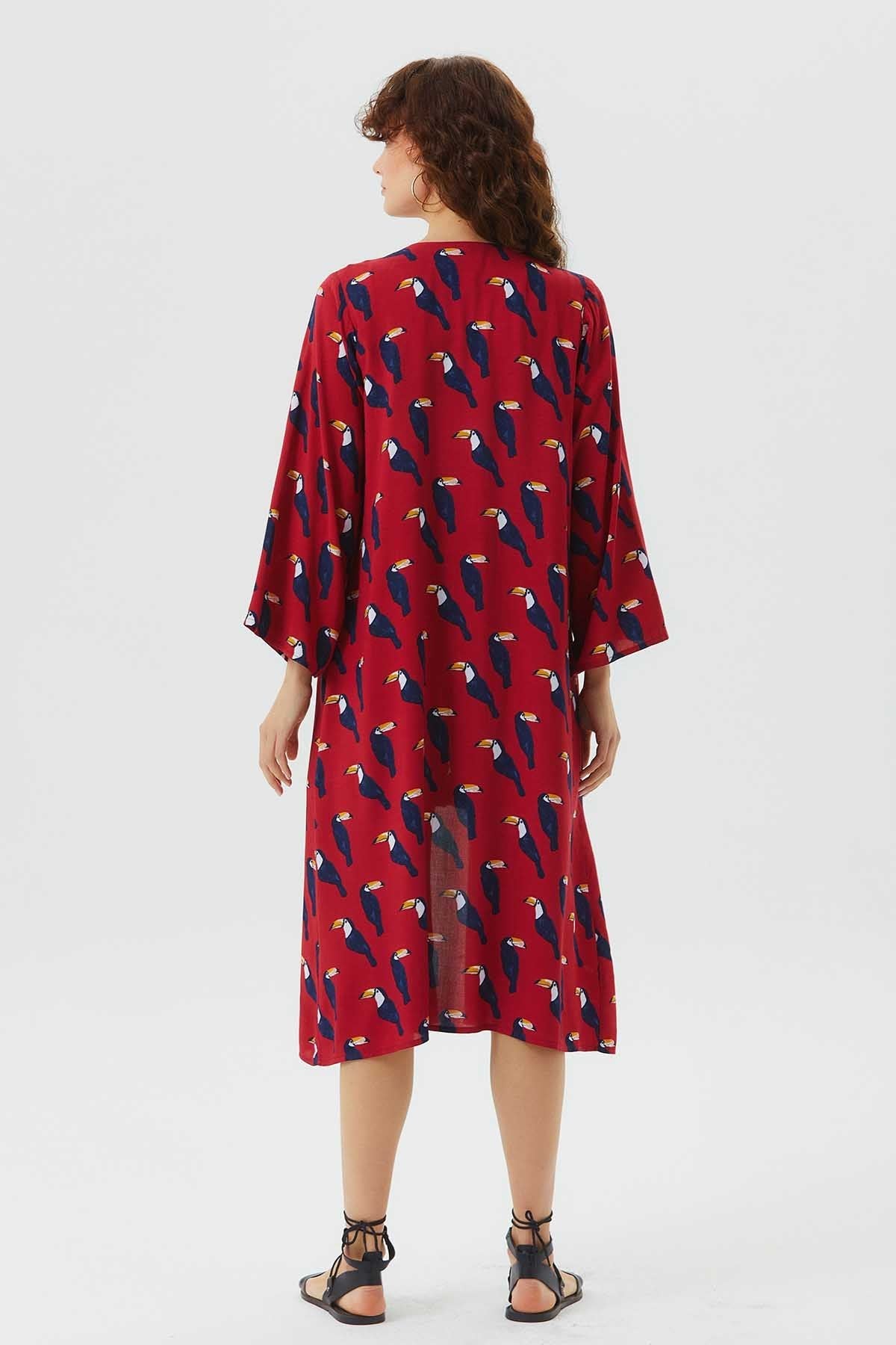 Long Sleeve Patterned Authentic Kimono Red