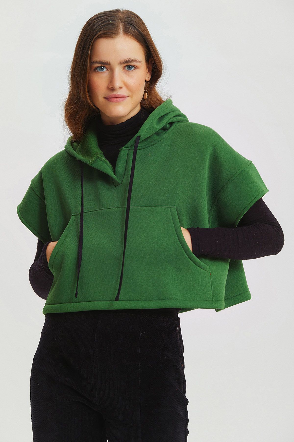 Hooded Cotton Crop Sweatshirt Green