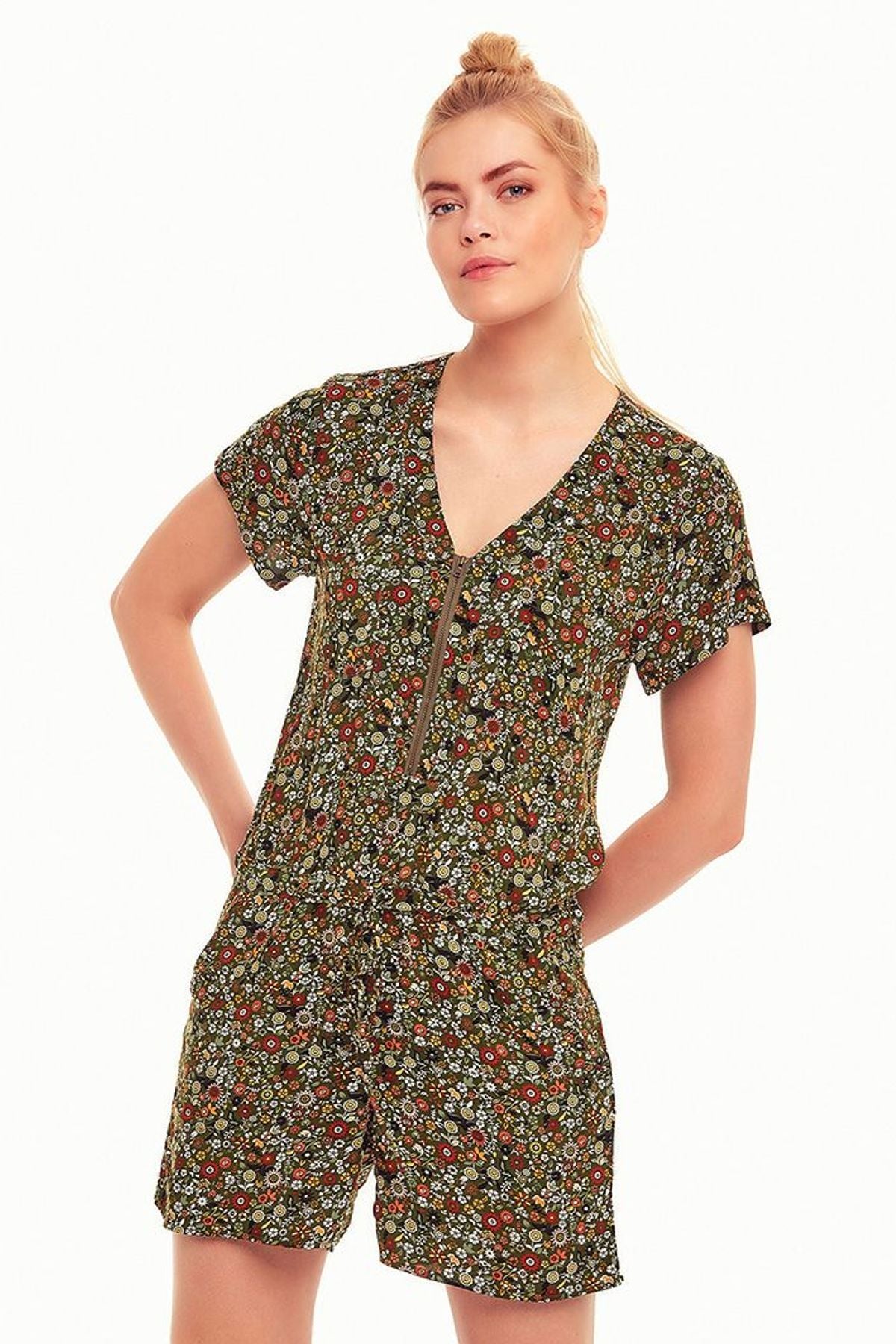 Floral Short Jumpsuit Green