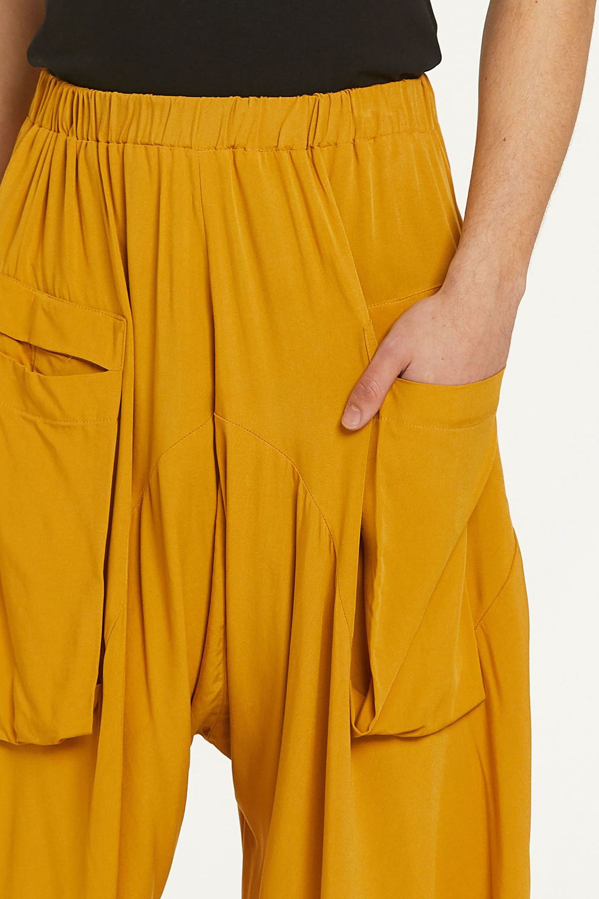 Elastic Waist Harem Style Unisex Pants Yellow