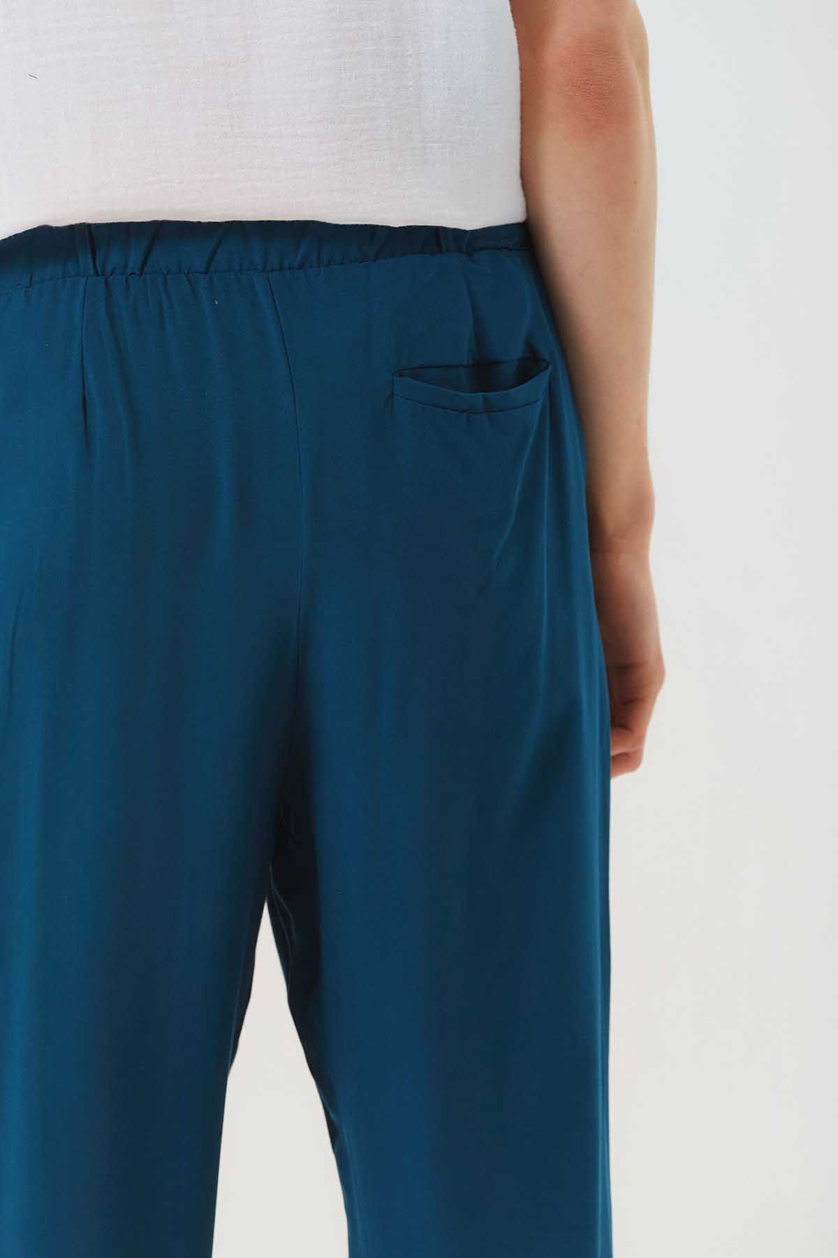 Pleated Elastic Waist Men's Pants Dark Blue