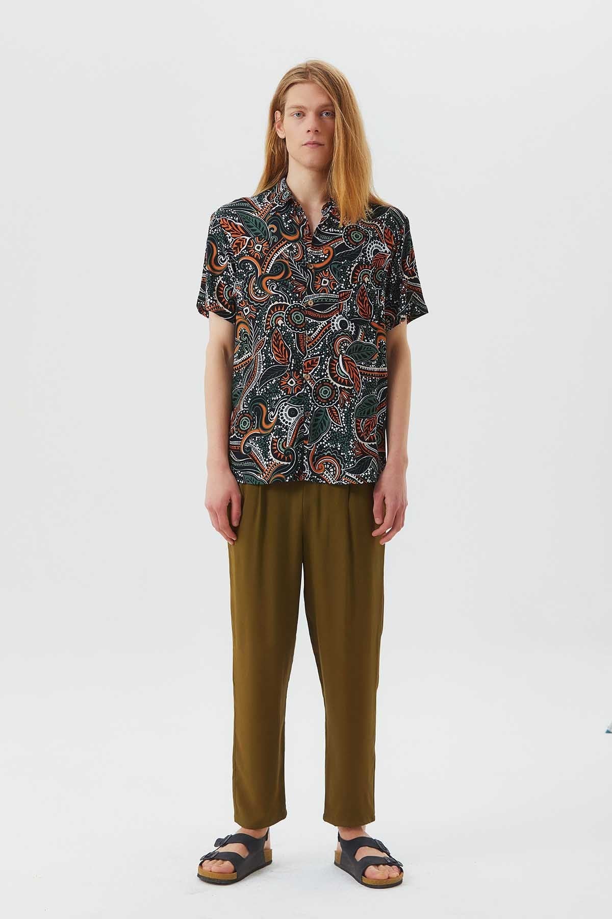 Pleated Elastic Waist Men's Pants Khaki