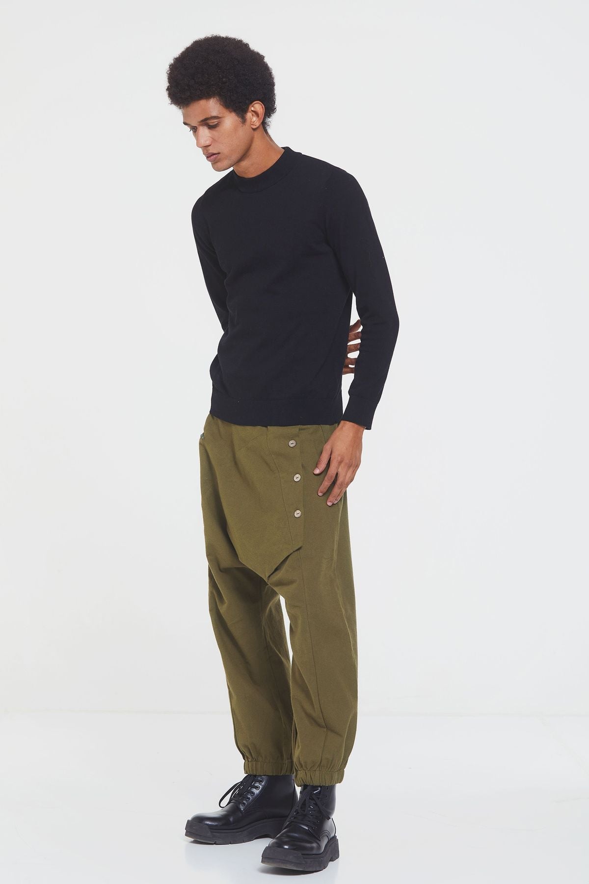 Elastic Cuff Men's Winter Harem Pants with Pocket Khaki