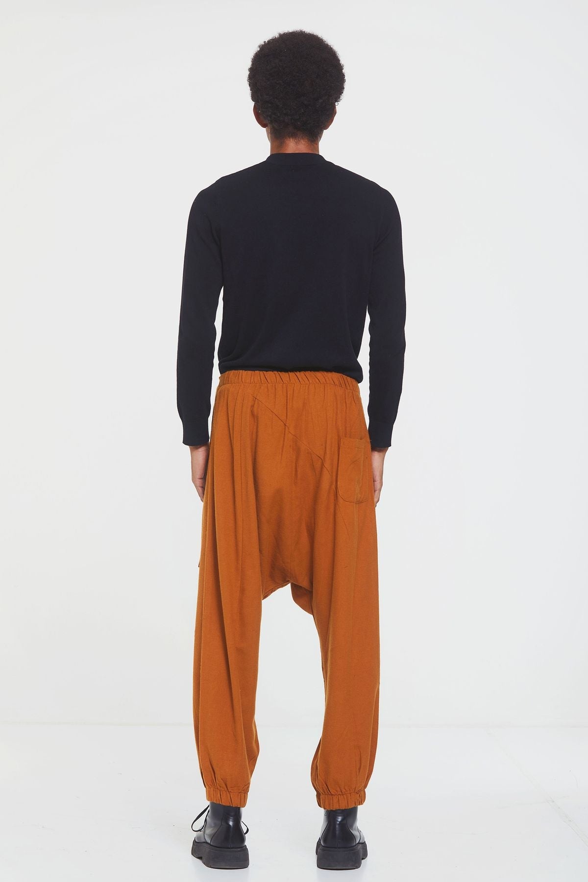 Elastic Cuff Men's Winter Harem Pants with Pocket Orange