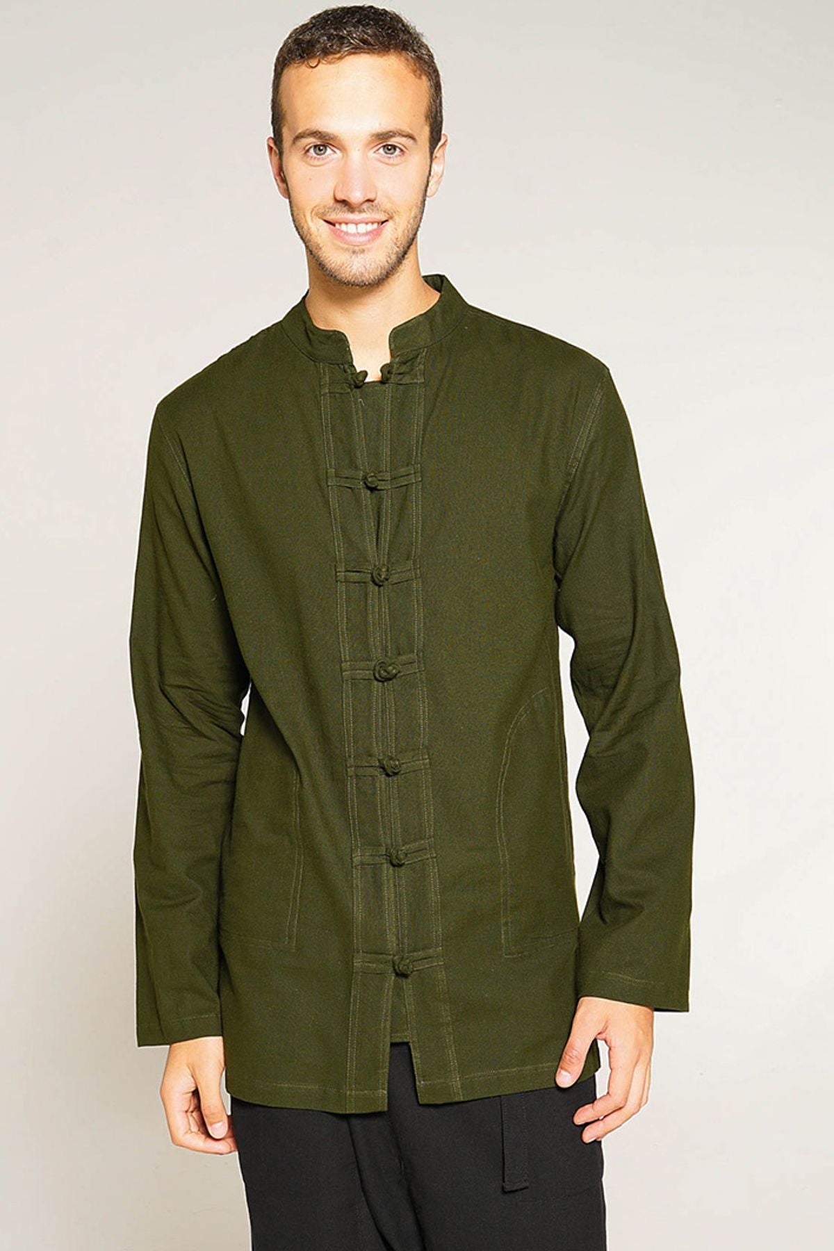 Knot Button Men's Shirt Khaki