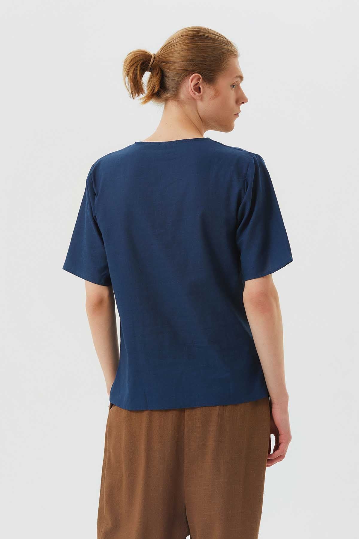 Men's Short Sleeve Boho Hippie Shirt Dark Blue