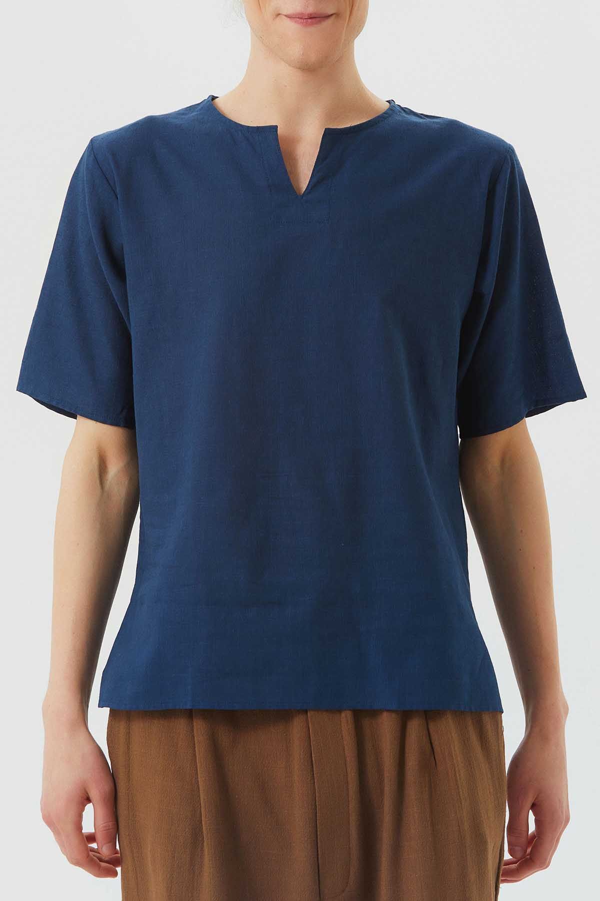 Men's Short Sleeve Boho Hippie Shirt Dark Blue