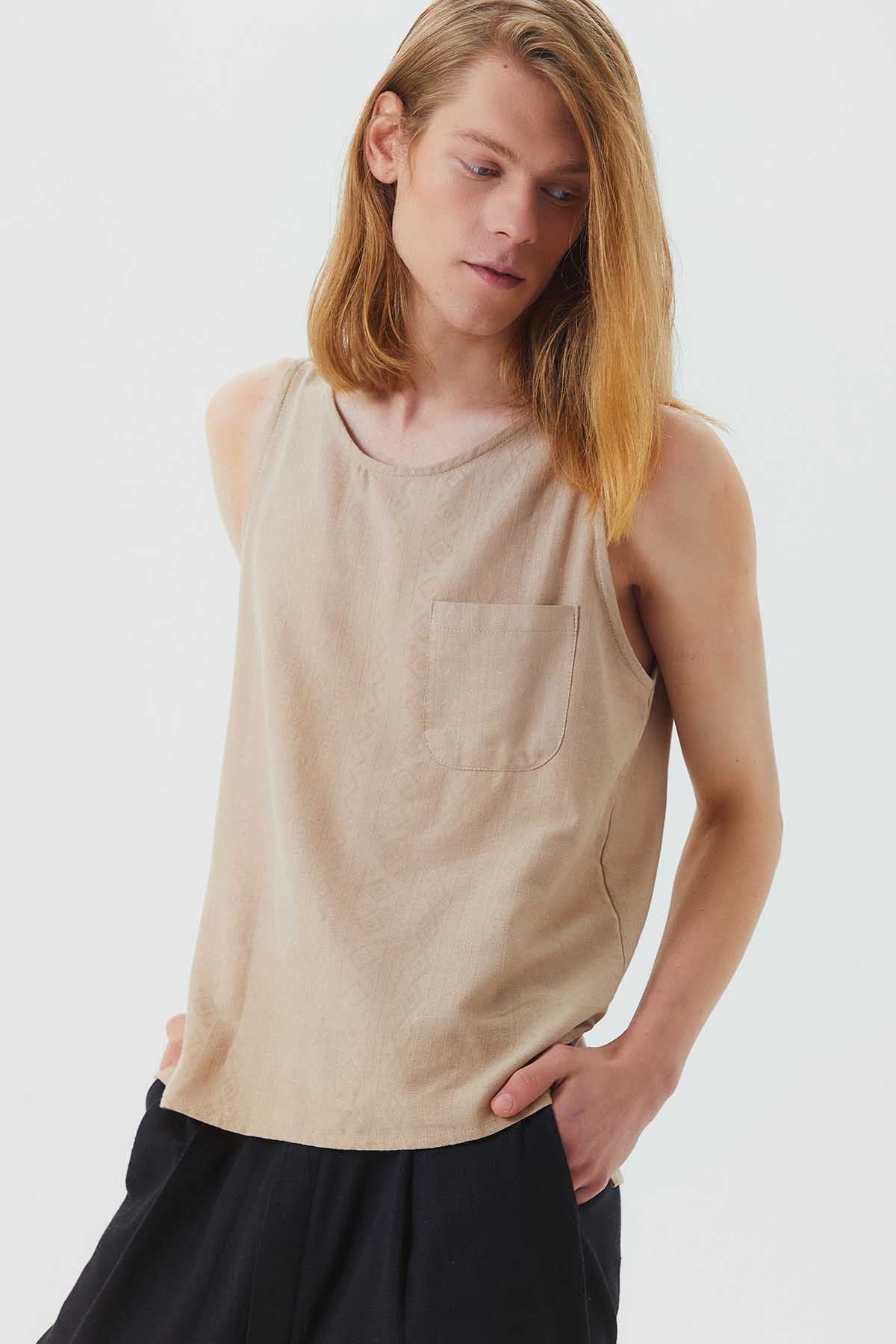 Men's Tank Top with Pocket Beige