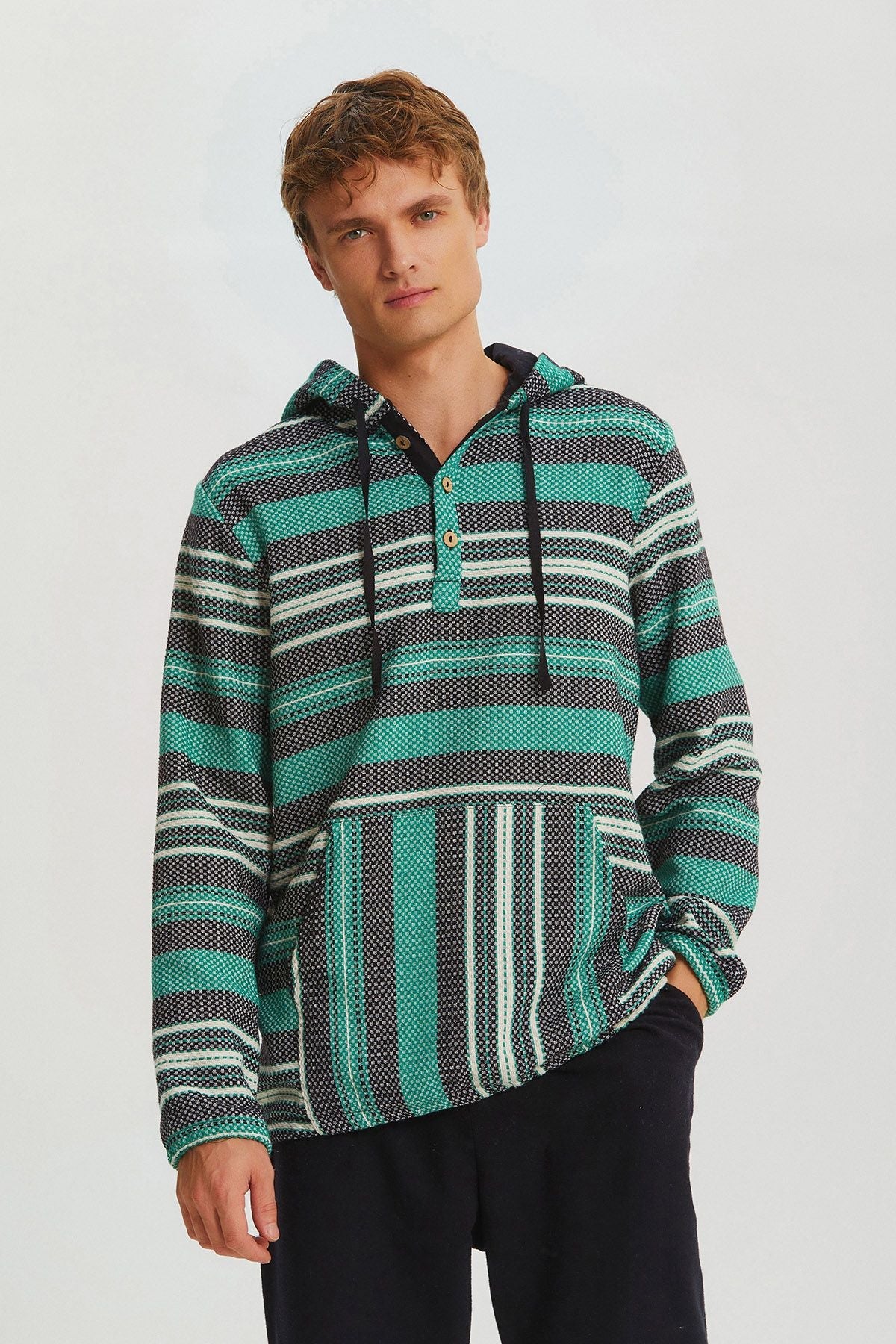 Hooded Ethnic Men's Shirt Green