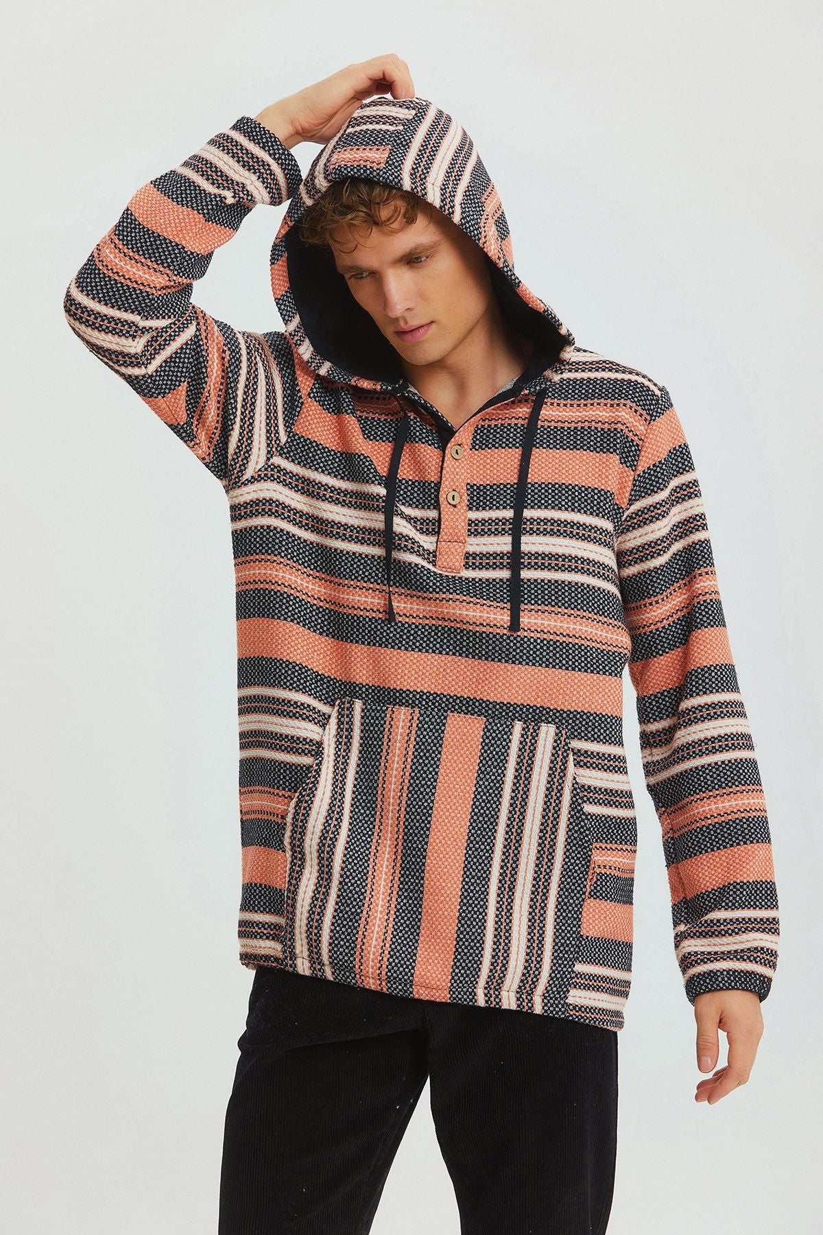 Hooded Ethnic Men's Shirt Orange