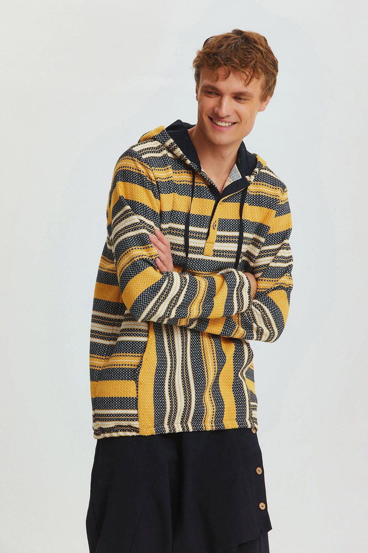 Hooded Ethnic Men's Shirt Yellow