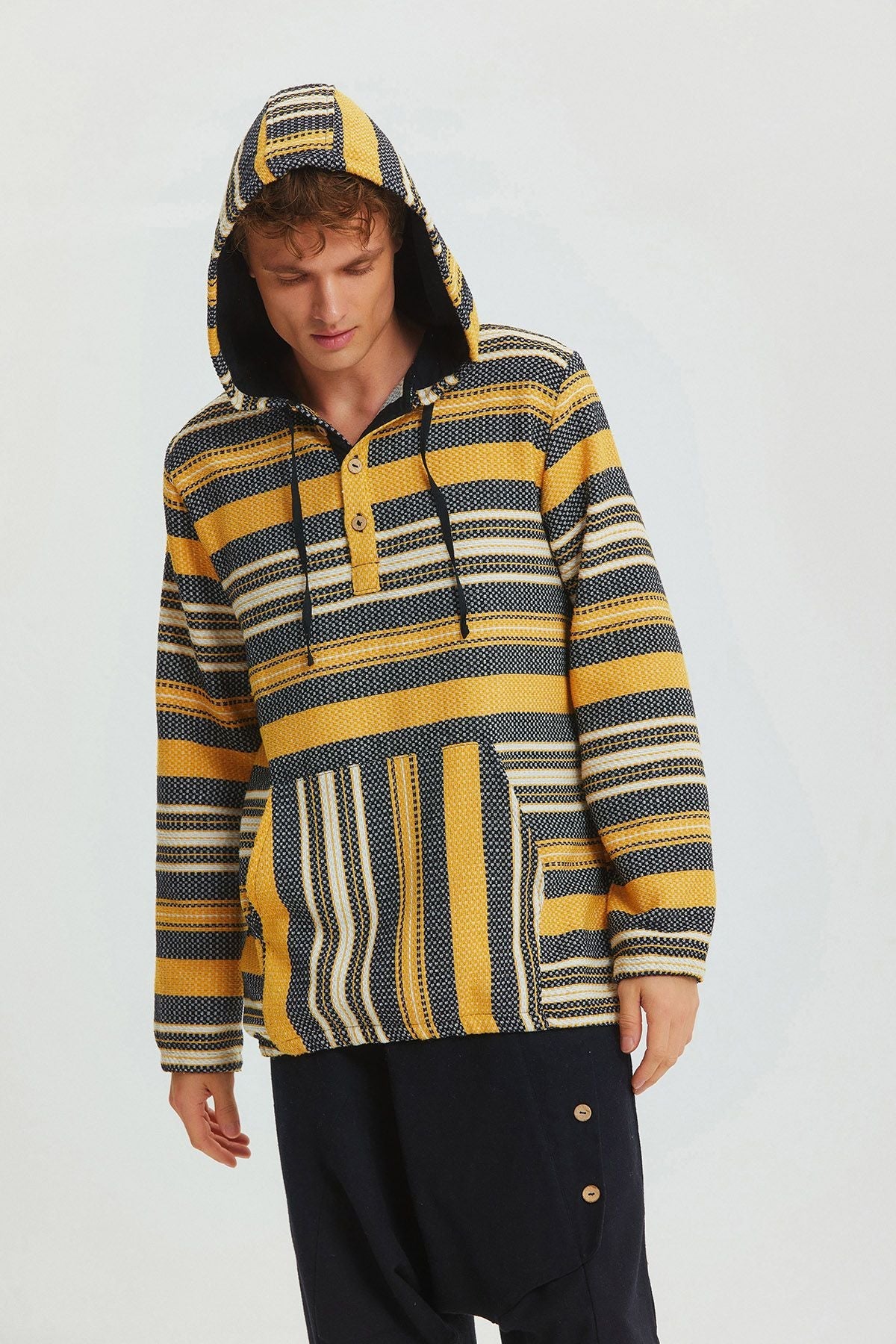 Hooded Ethnic Men's Shirt Yellow