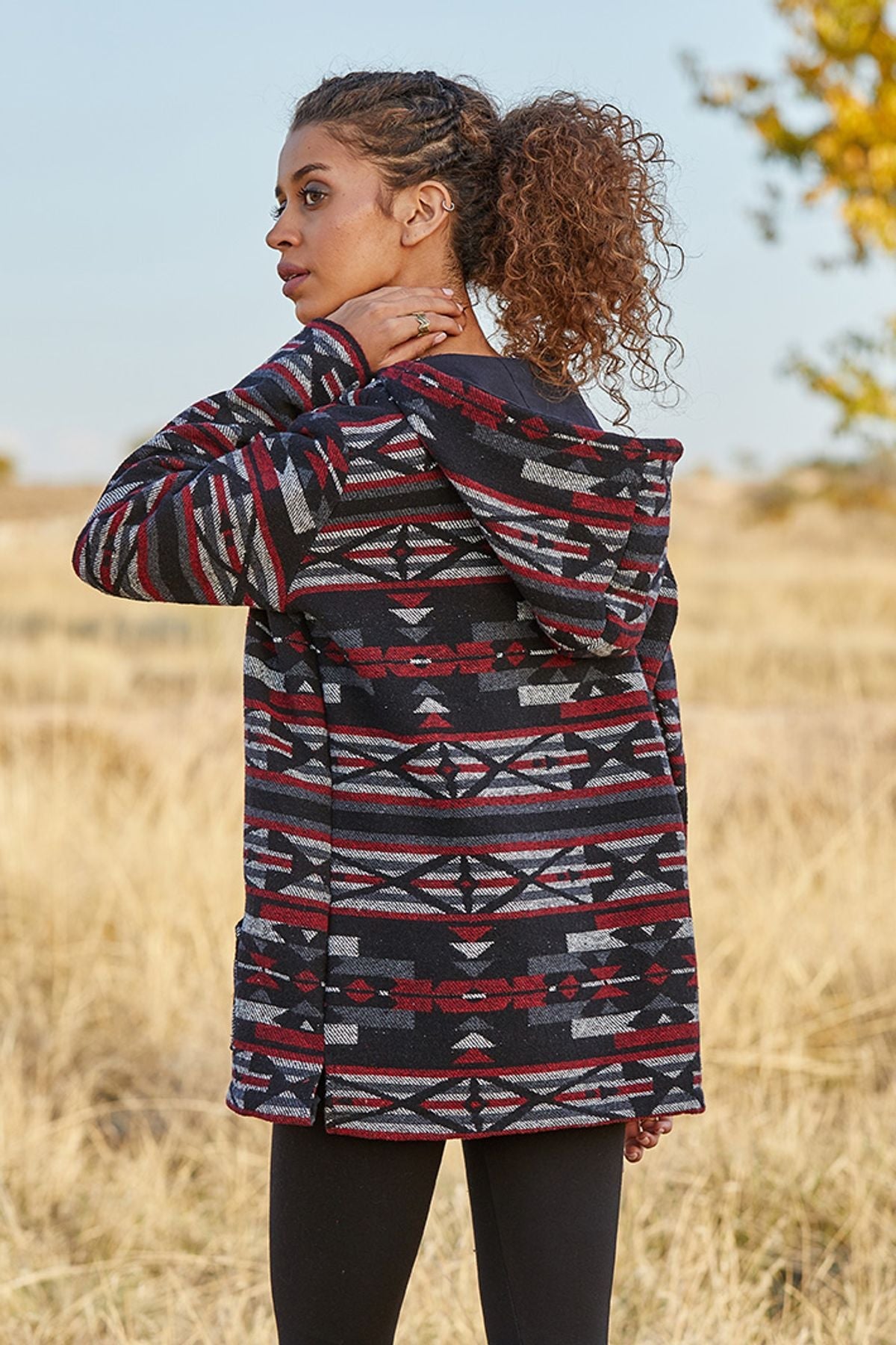 Ethnic Patterned Pullover for Women Black