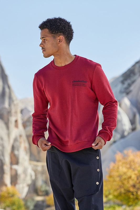 Pullover for Men with Clandestino Print Red