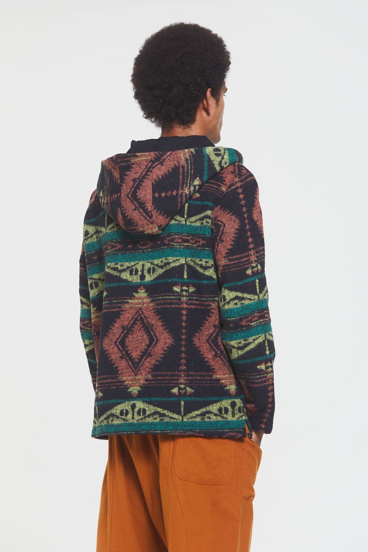 Ethnic Patterned Striped Unisex Pullover Green