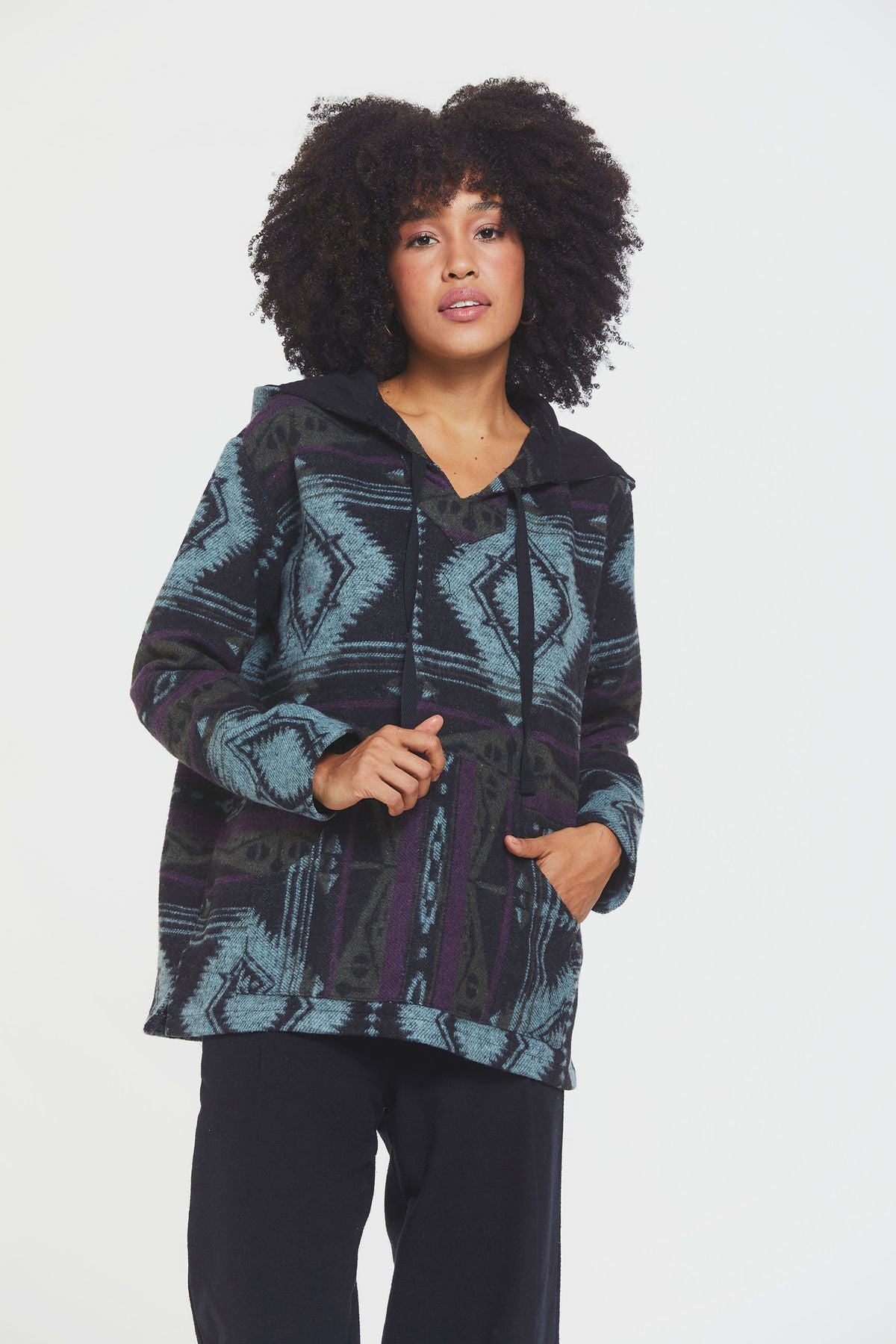 Ethnic Patterned Striped Unisex Pullover Purple