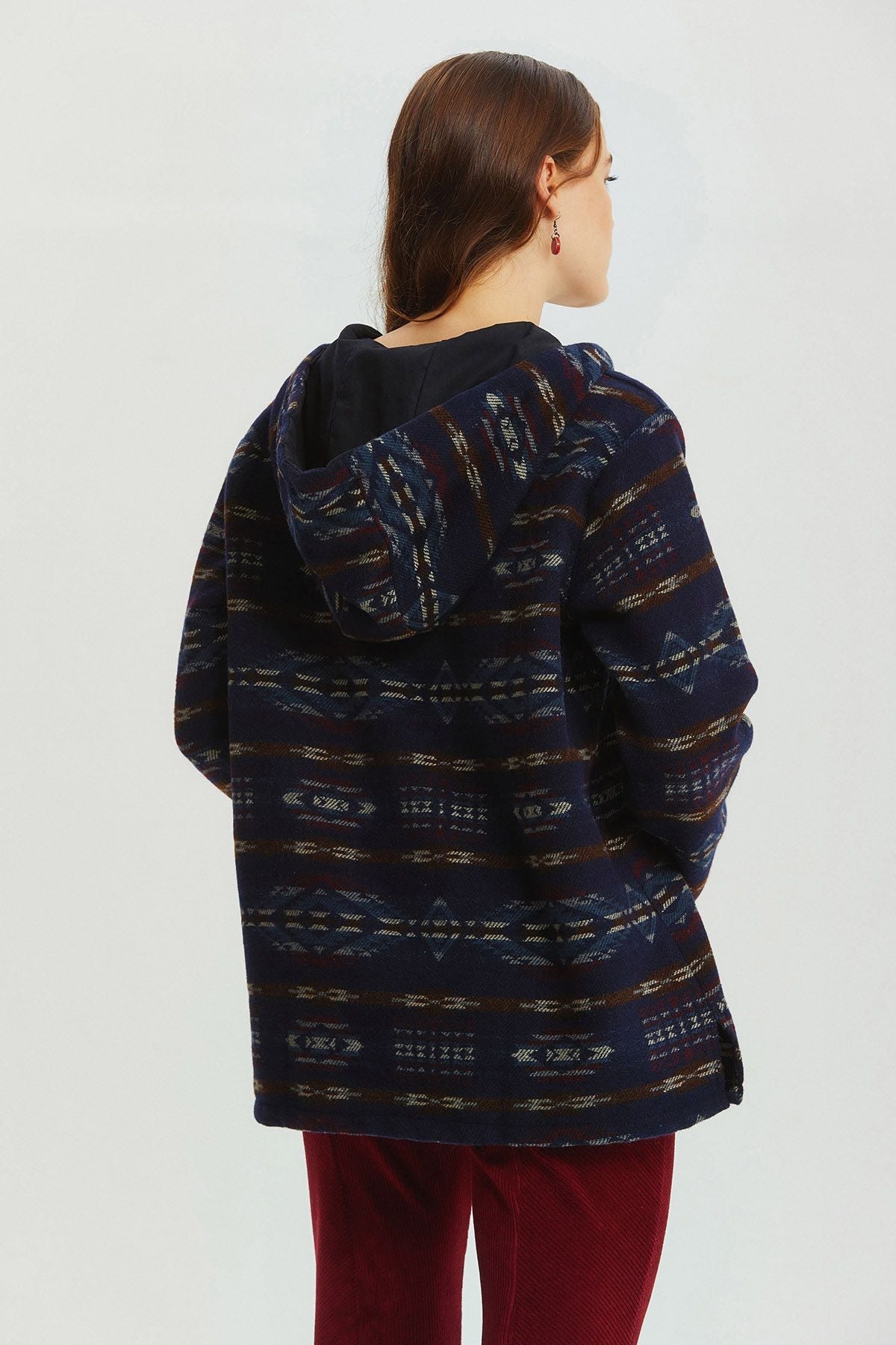 Ethnic Patterned Striped Unisex Pullover Dark Blue