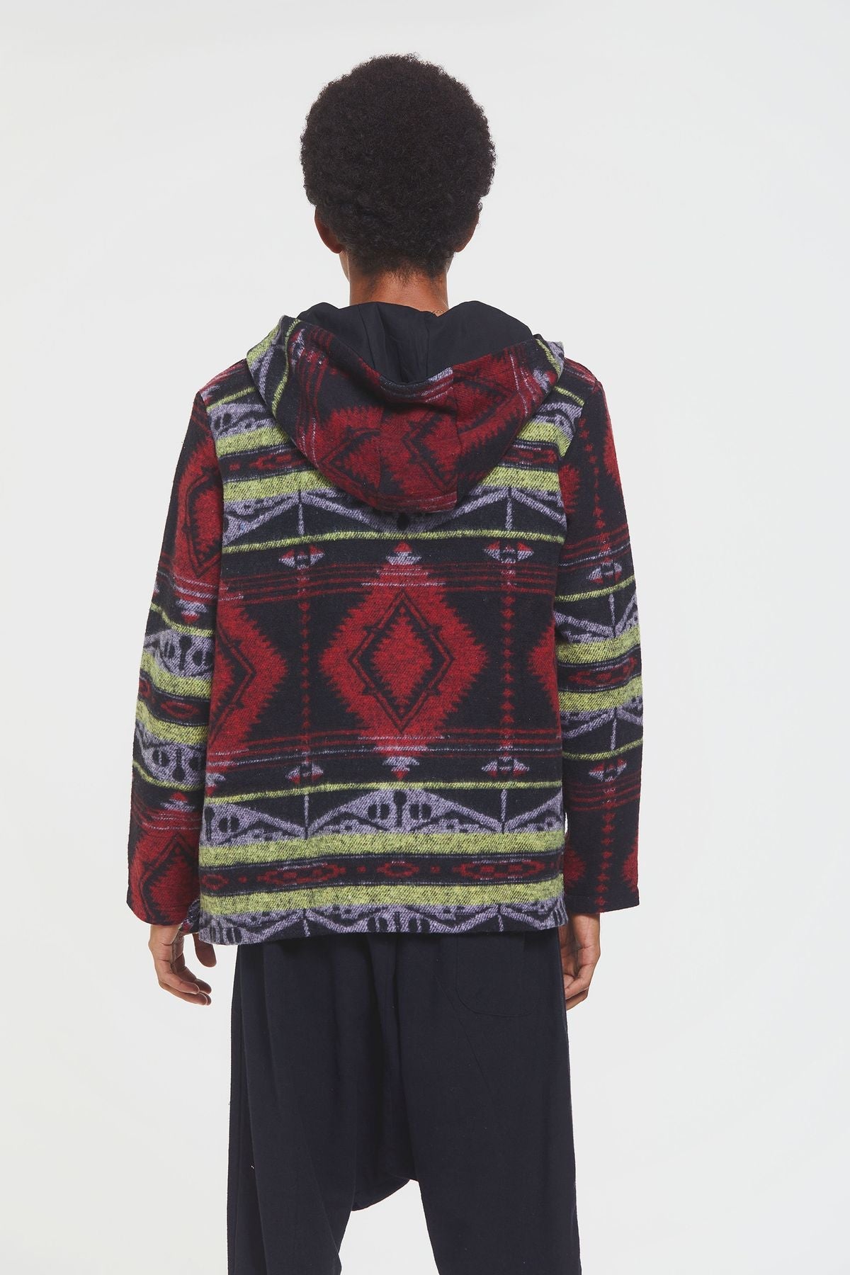 Ethnic Patterned Striped Unisex Pullover Dark Red