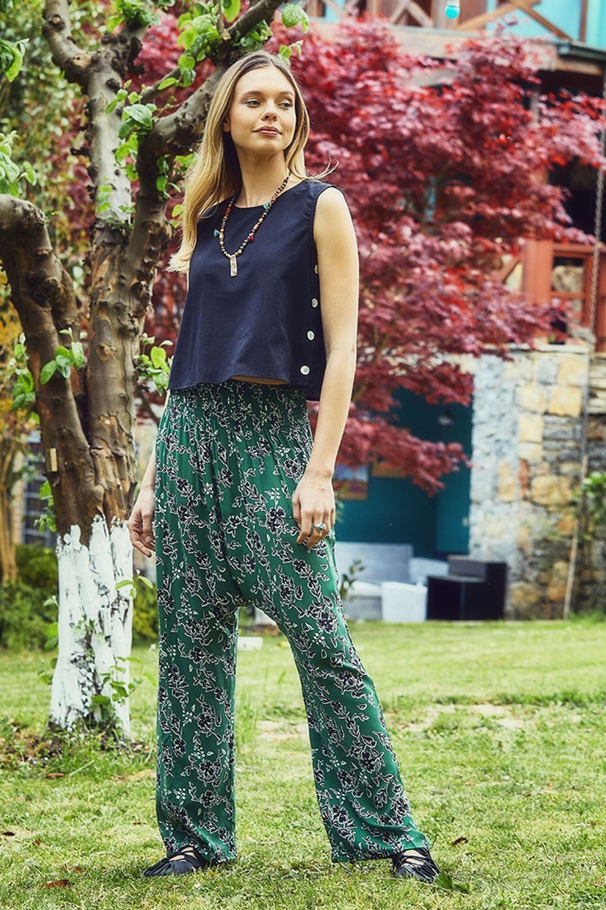 Printed Harem Pants Green