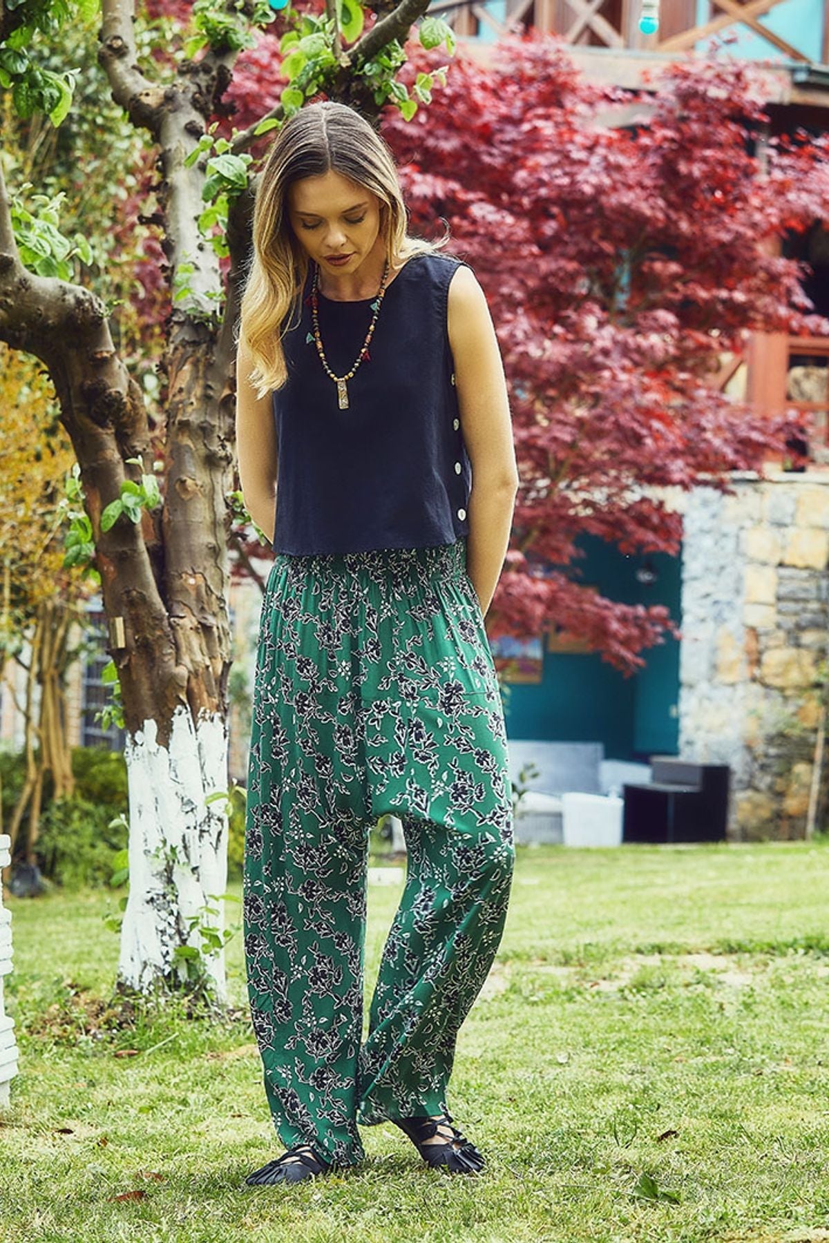 Printed Harem Pants Green