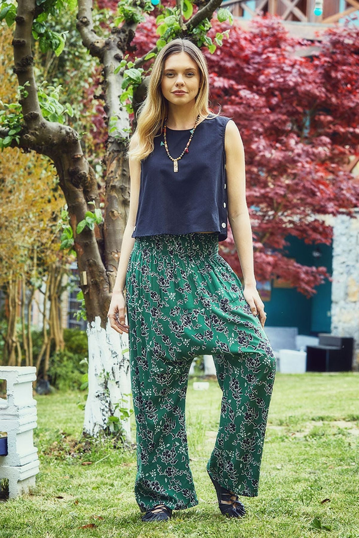 Printed Harem Pants Green