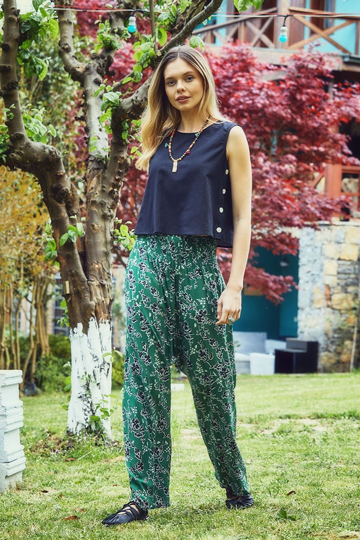 Printed Harem Pants Green