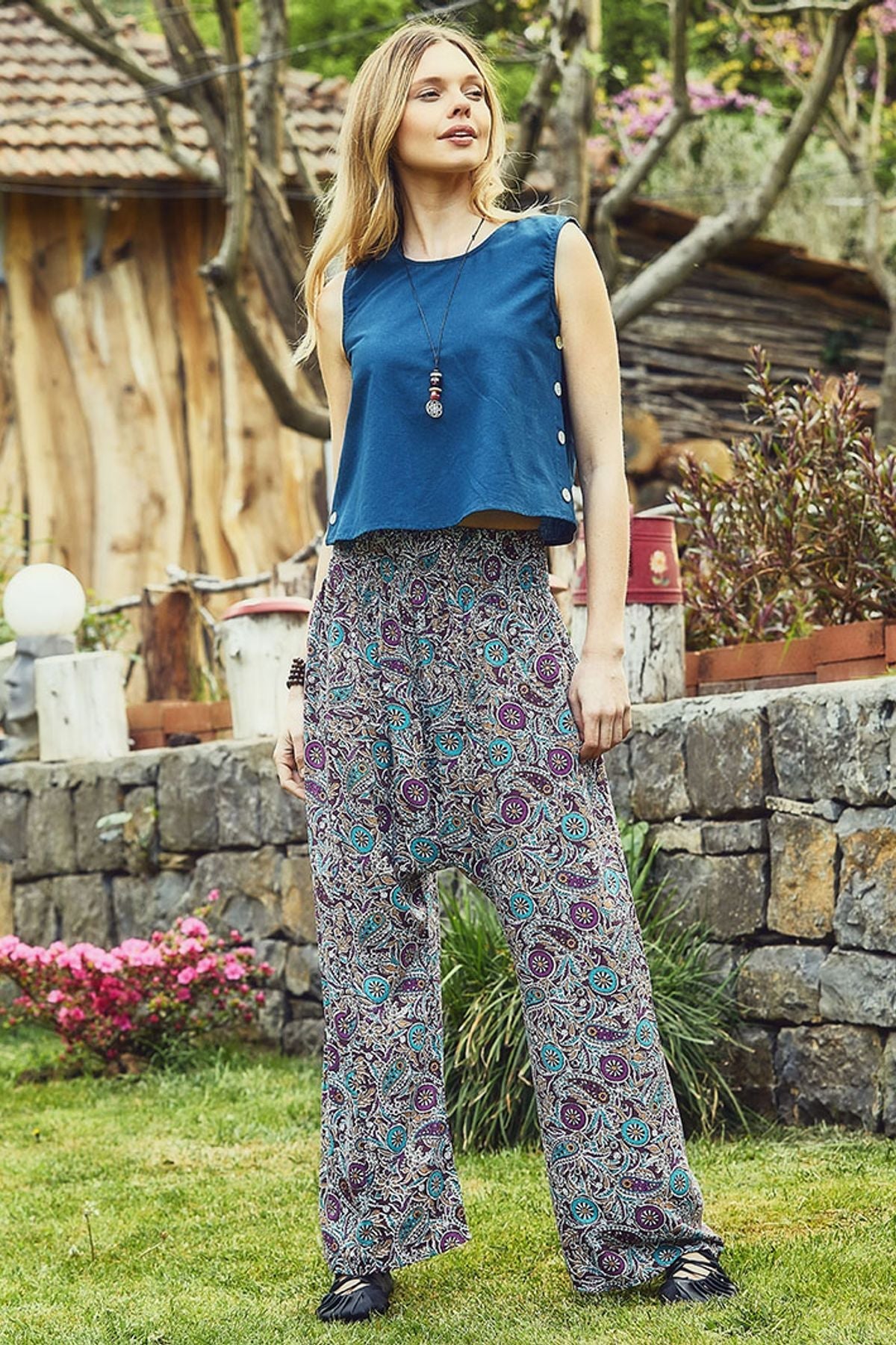 Printed Harem Pants Purple