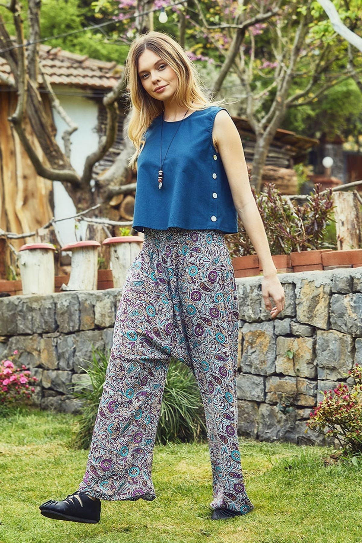 Printed Harem Pants Purple