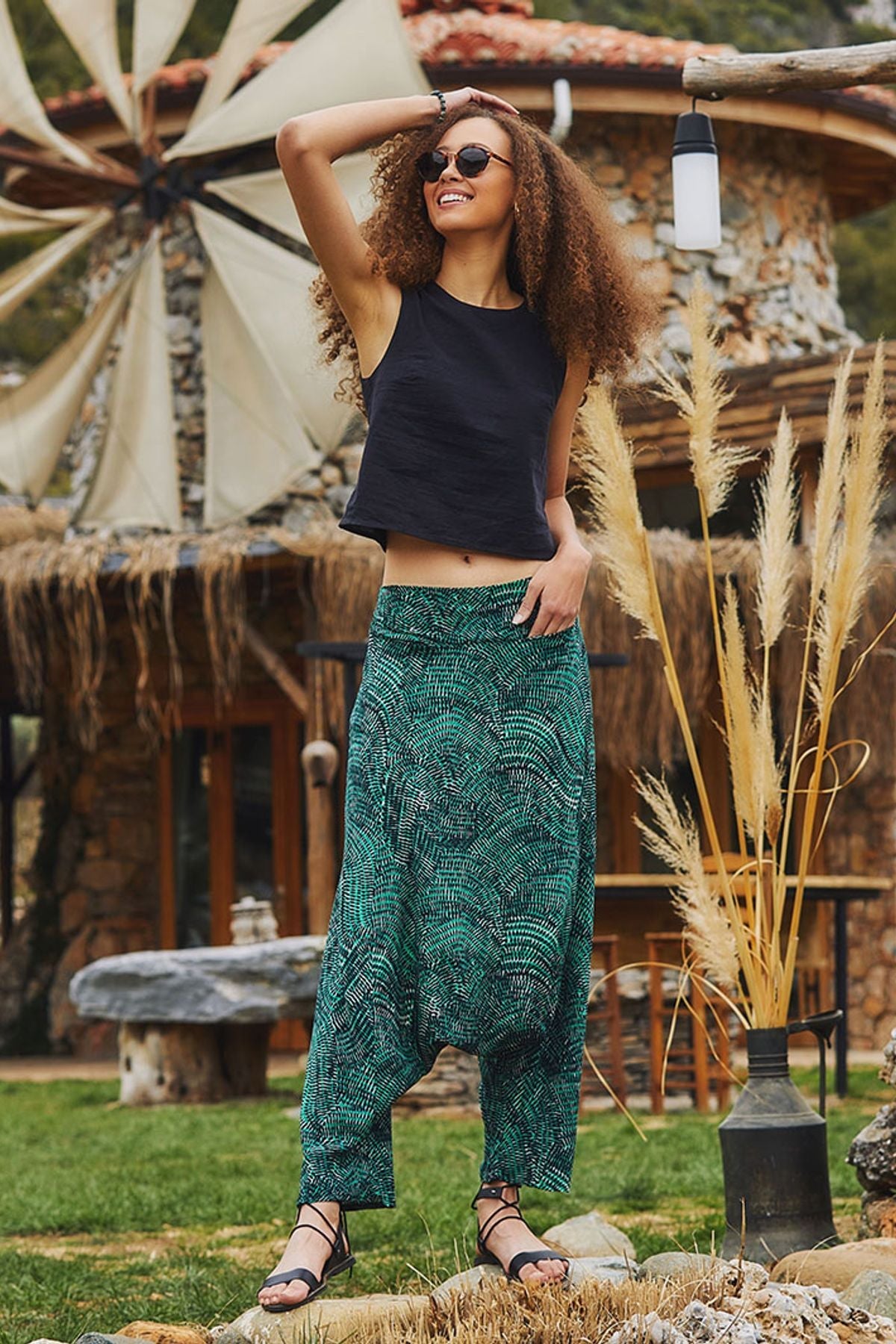 Women's Harem Pants with Pocket Green