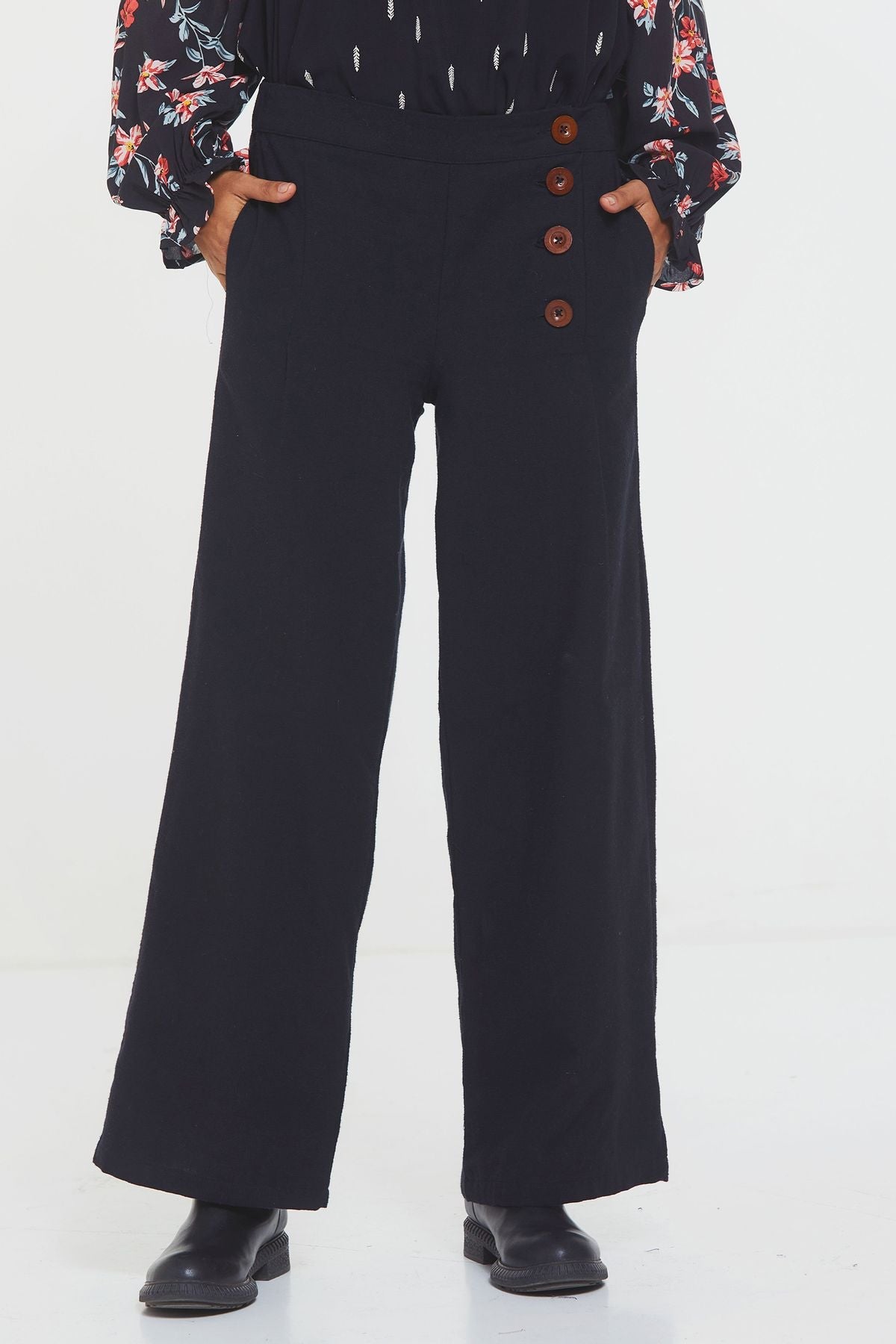 Women's Wide Leg Boho Pants Black