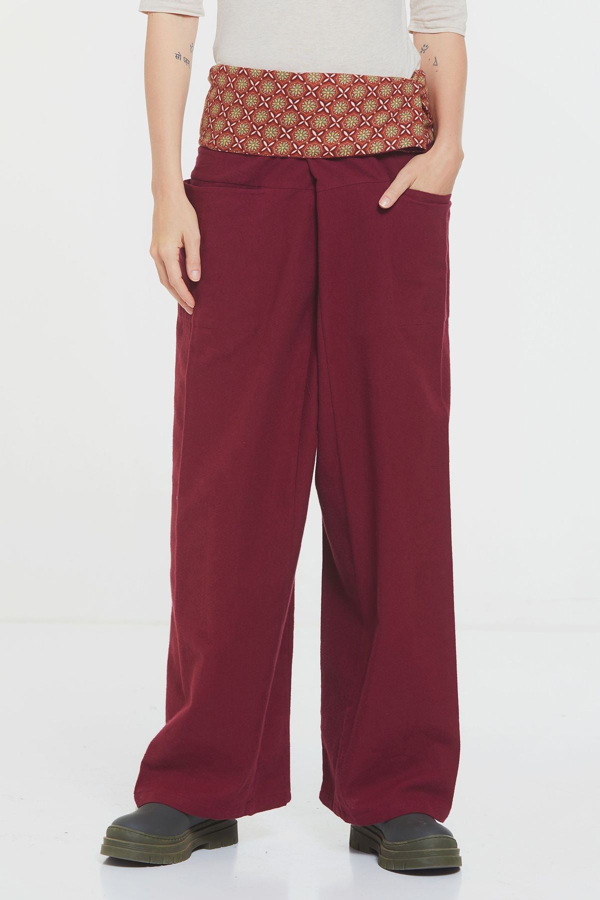 Unisex Warm Thai Fisherman Pants Dark Red